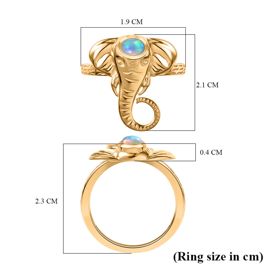 Ethiopian Opal Elephant Head Ring in Yellow Gold Plated Sterling Silver_8275963_5