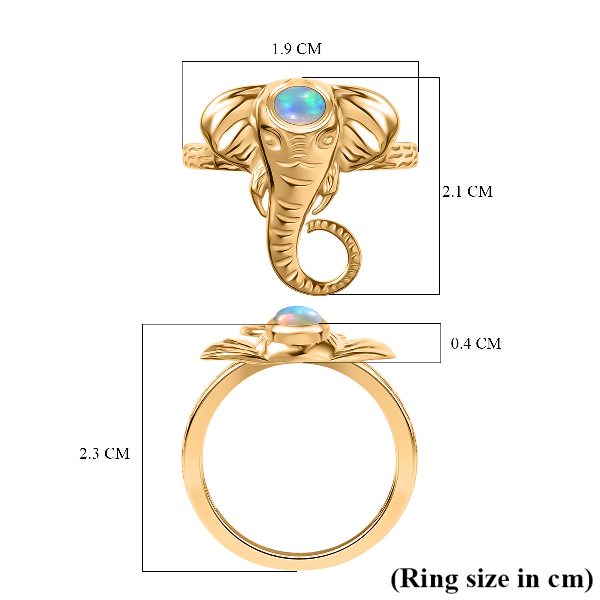 Ethiopian Opal Elephant Head Ring in Yellow Gold Plated Sterling Silver V32754467 7