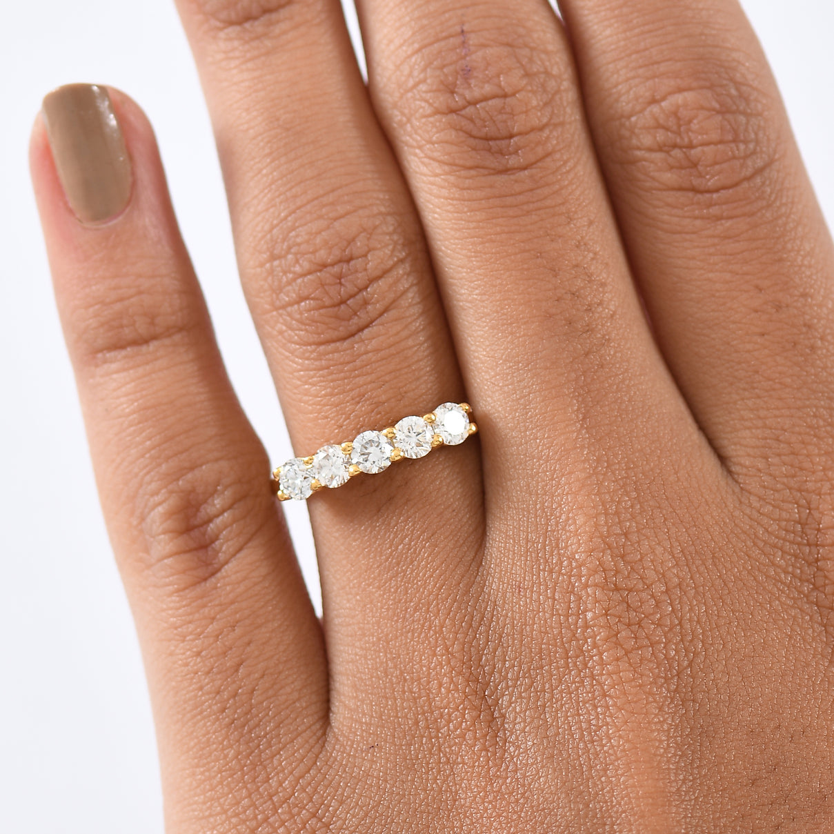 LUXURIANT 1 Ct. Lab Grown Diamond 5-Stone Ring in 18K Vermeil Yellow Gold Sterling Silver SGL Certified (SI-GH) 8276088 3