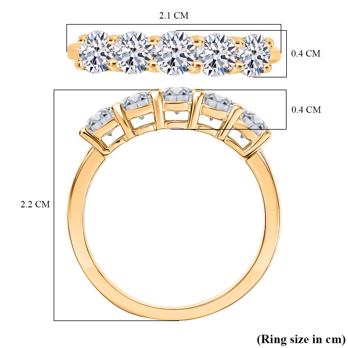 LUXURIANT 1 Ct. Lab Grown Diamond 5-Stone Ring in 18K Vermeil Yellow Gold Sterling Silver SGL Certified (SI-GH) 8276088 6