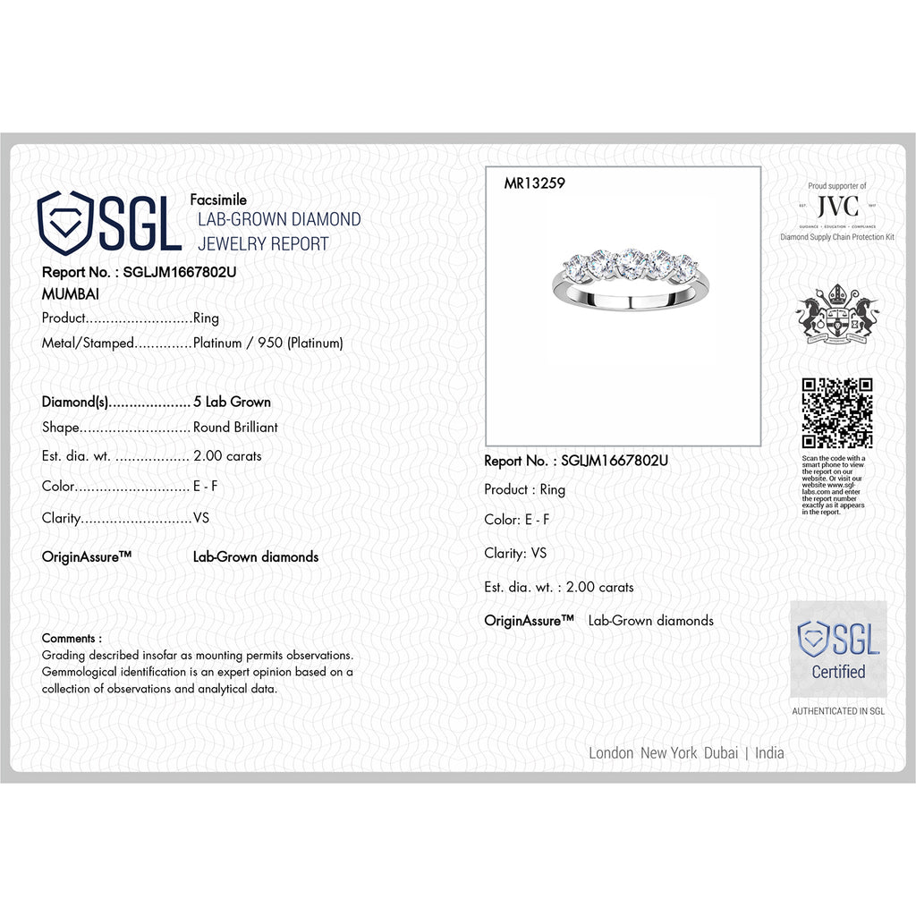 Luxuriant SGL Certified Lab Grown Diamond (SI/GH) 5 Stone Ring in Rhodium Overlay Sterling Silver 1.00 Ct._8276094_5