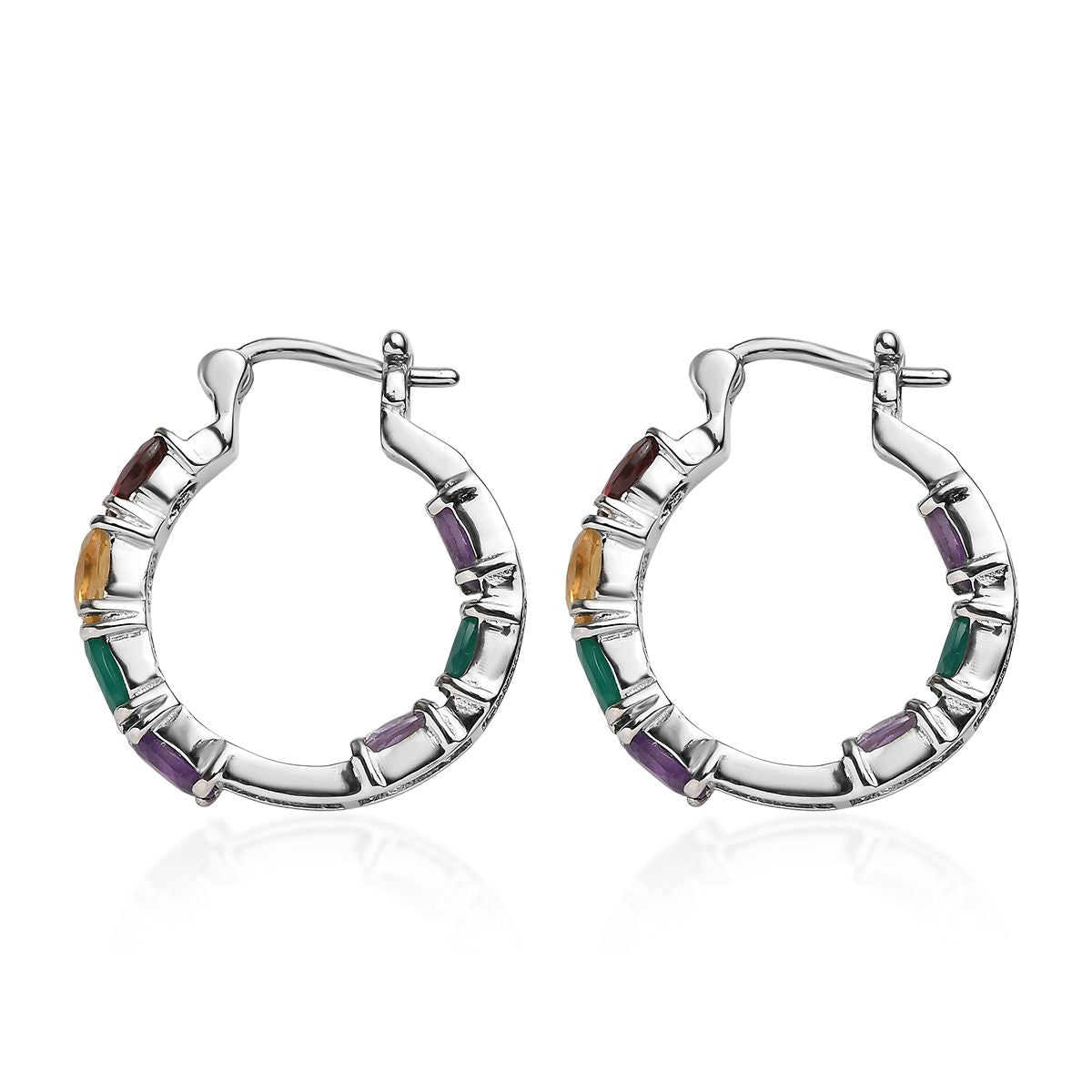 EverTrue Multi Gemstones Inside Out Hoop Earrings with Clasp 5.96 Ct. V32666456 4