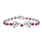 D'Joy African Ruby & White Zircon Panther Head Tennis Bracelet (Size - 7.5) with GB Lock Box in Rhodium Overlay Sterling Silver 16.33 Ct._8276613