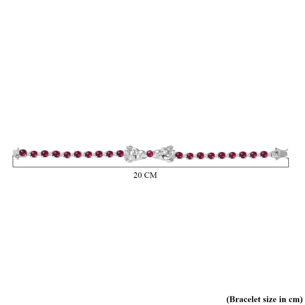D'Joy African Ruby & White Zircon Panther Head Tennis Bracelet (Size - 7.5) with GB Lock Box in Rhodium Overlay Sterling Silver 16.33 Ct._8276613_4