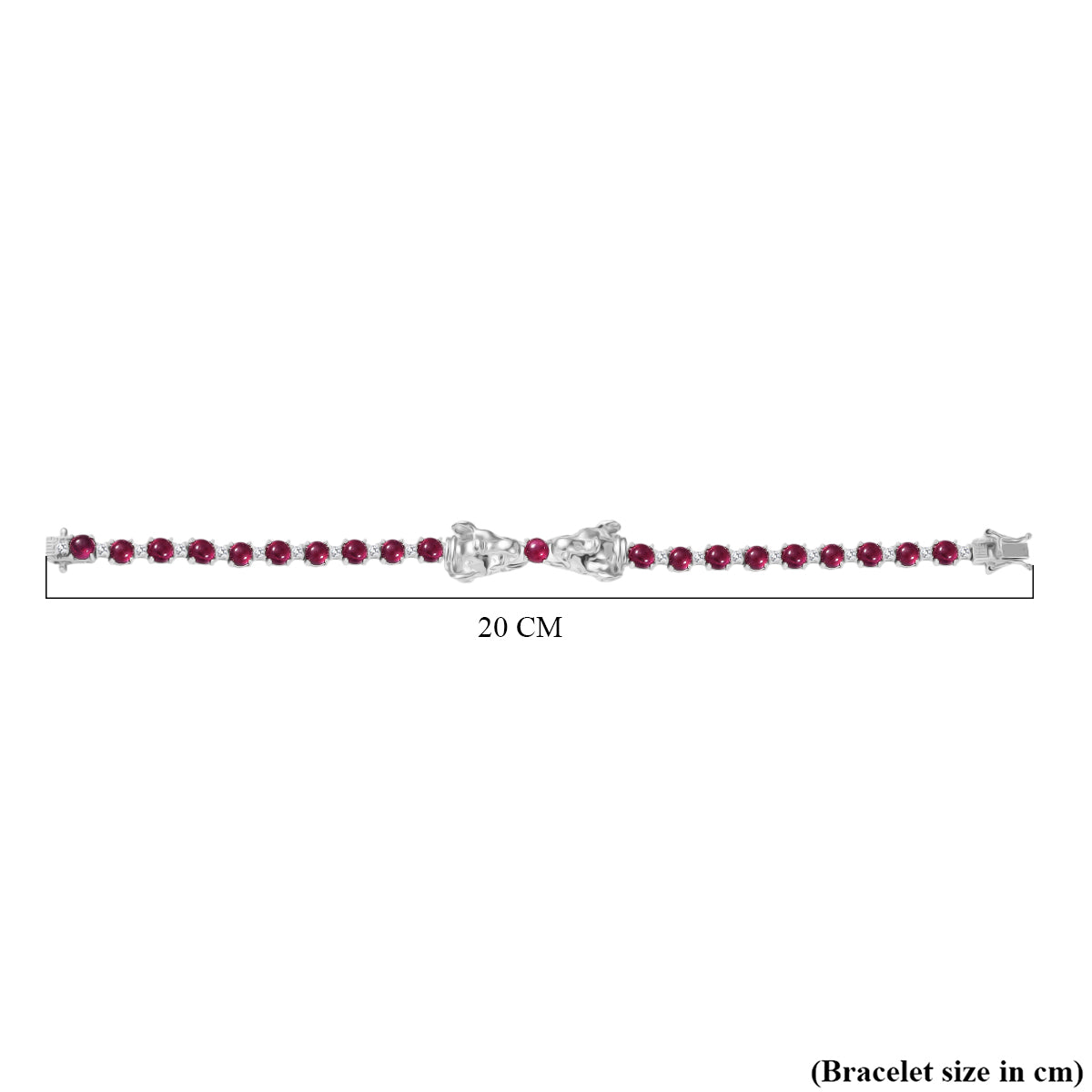 D'Joy African Ruby &amp; White Zircon Panther Head Tennis Bracelet (Size - 7.5) with GB Lock Box in Rhodium Overlay Sterling Silver 16.33 Ct. V32616479 5