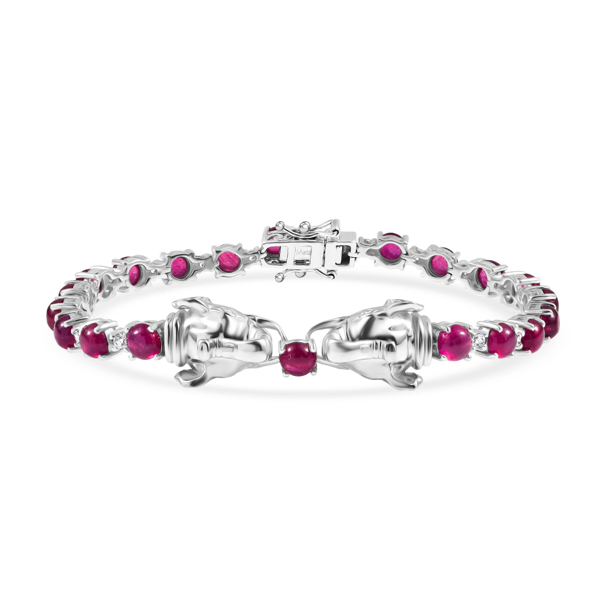 D'Joy African Ruby & White Zircon Bracelet (Size - 7) with GB Lock Box in Rhodium Overlay Sterling Silver 16.33 Ct._8276621