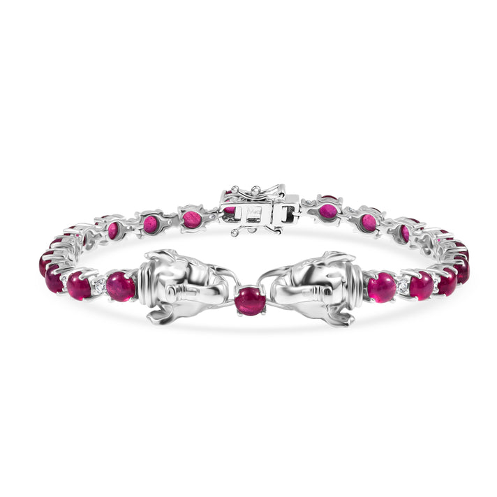 D'Joy African Ruby &amp; White Zircon Bracelet (Size - 7) with GB Lock Box in Rhodium Overlay Sterling Silver 16.33 Ct. 8276621 1