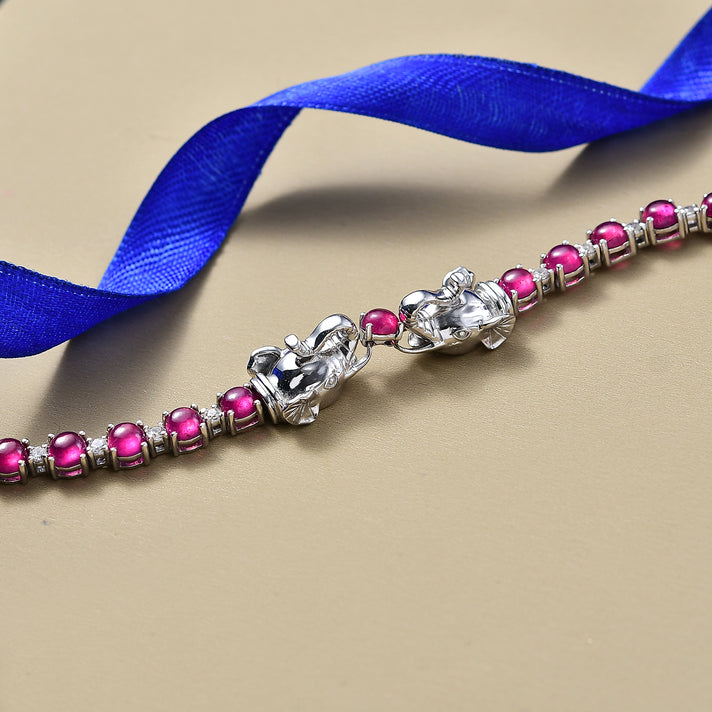 D'Joy African Ruby &amp; White Zircon Bracelet (Size - 7) with GB Lock Box in Rhodium Overlay Sterling Silver 16.33 Ct. 8276621 2
