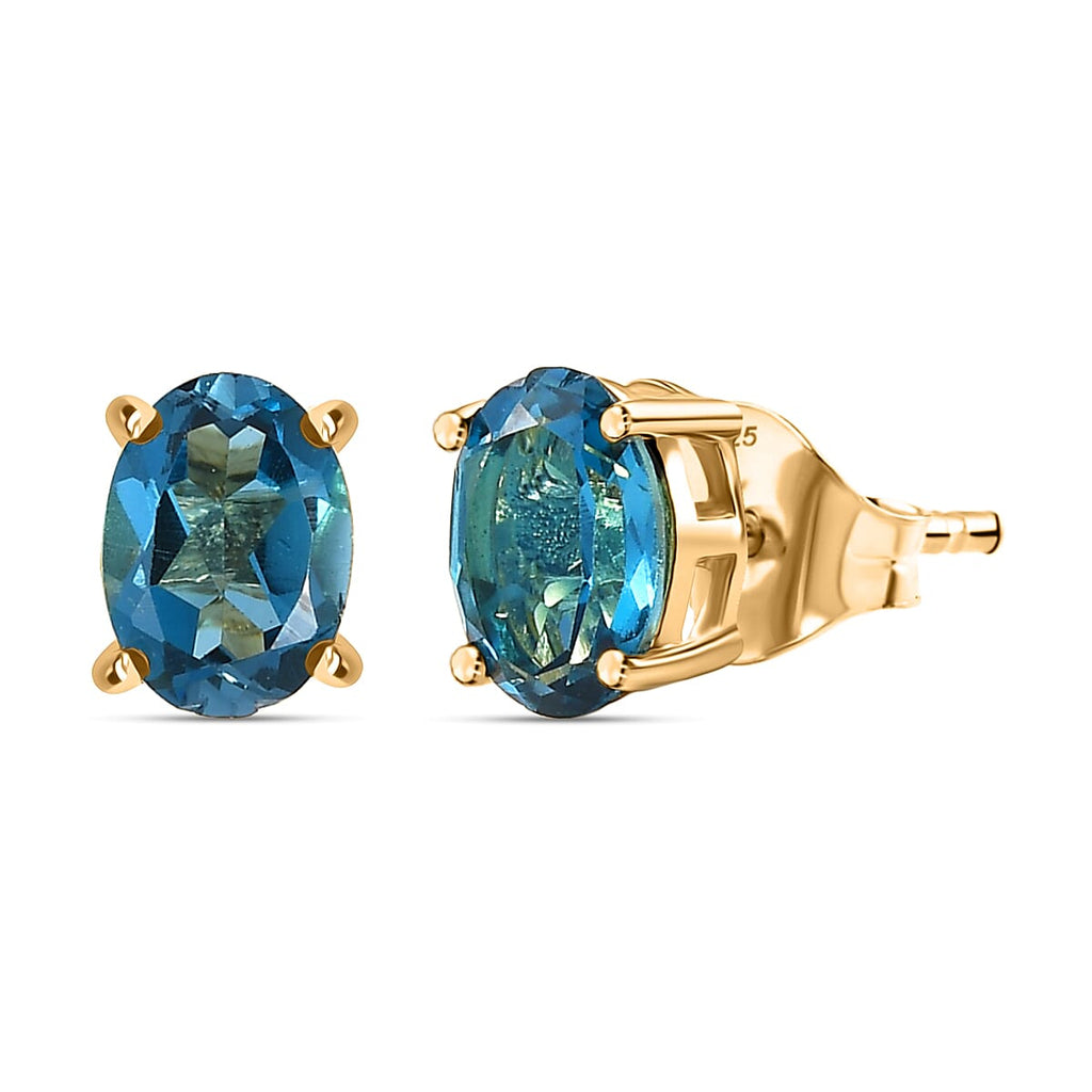 Marambaia London Blue Topaz Solitaire Stud Earring with Push Back in Yellow Gold Plated Sterling Silver 1.98 Ct._8276626