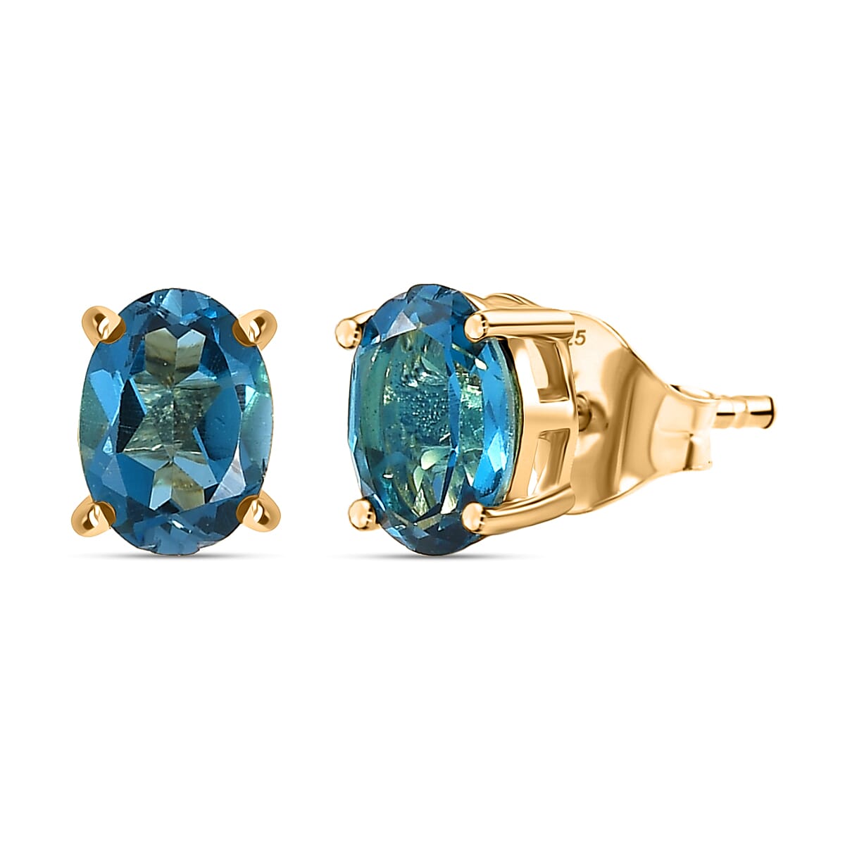 Marambaia London Blue Topaz Solitaire Stud Earring with Push Back in Yellow Gold Plated Sterling Silver 1.98 Ct. 8276626 0