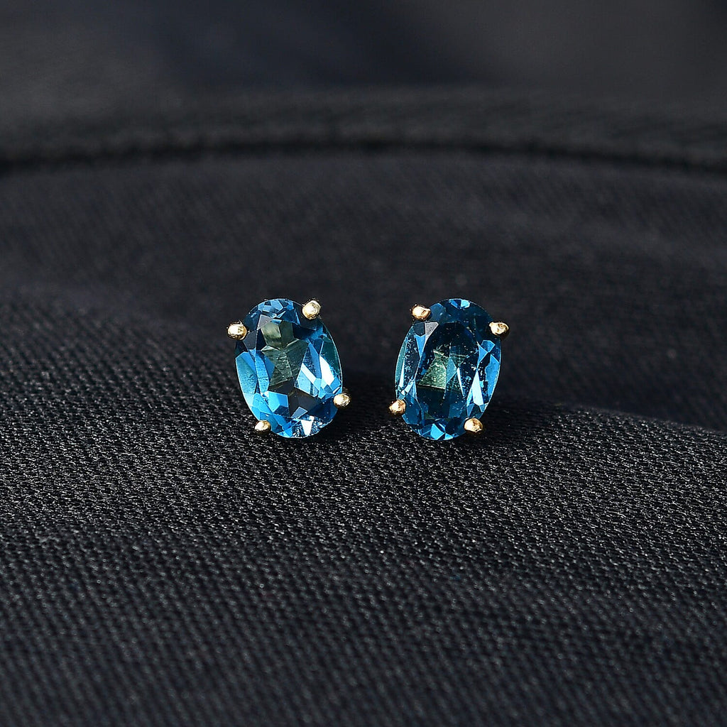 Marambaia London Blue Topaz Solitaire Stud Earring with Push Back in Yellow Gold Plated Sterling Silver 1.98 Ct._8276626_1