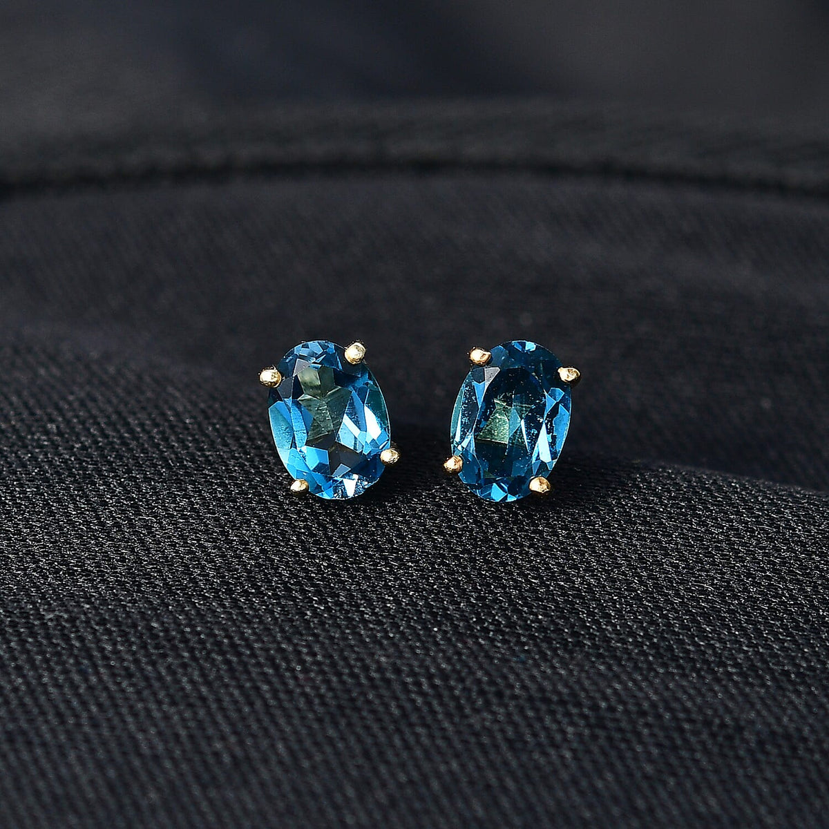 Marambaia London Blue Topaz Solitaire Stud Earring with Push Back in Yellow Gold Plated Sterling Silver 1.98 Ct. 8276626 2