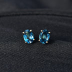 Marambaia London Blue Topaz Solitaire Stud Earring with Push Back in Yellow Gold Plated Sterling Silver 1.98 Ct._8276626_1