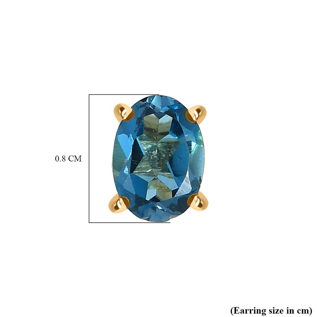 Marambaia London Blue Topaz Solitaire Stud Earring with Push Back in Yellow Gold Plated Sterling Silver 1.98 Ct._8276626_4