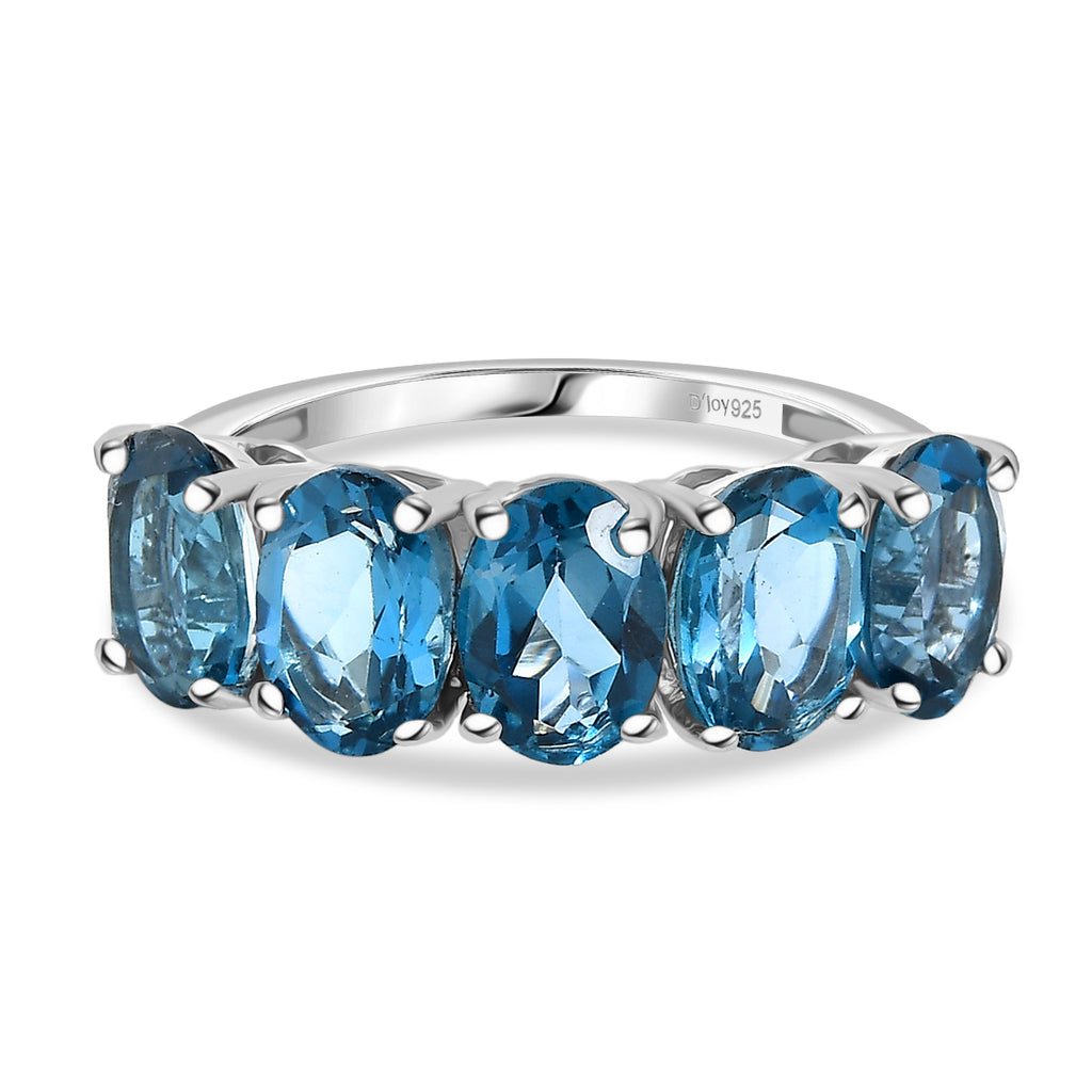 D'Joy Marambaia London Blue Topaz 5 Stone Ring in Platinum Overlay Sterling Silver 4.79 Ct._8276665