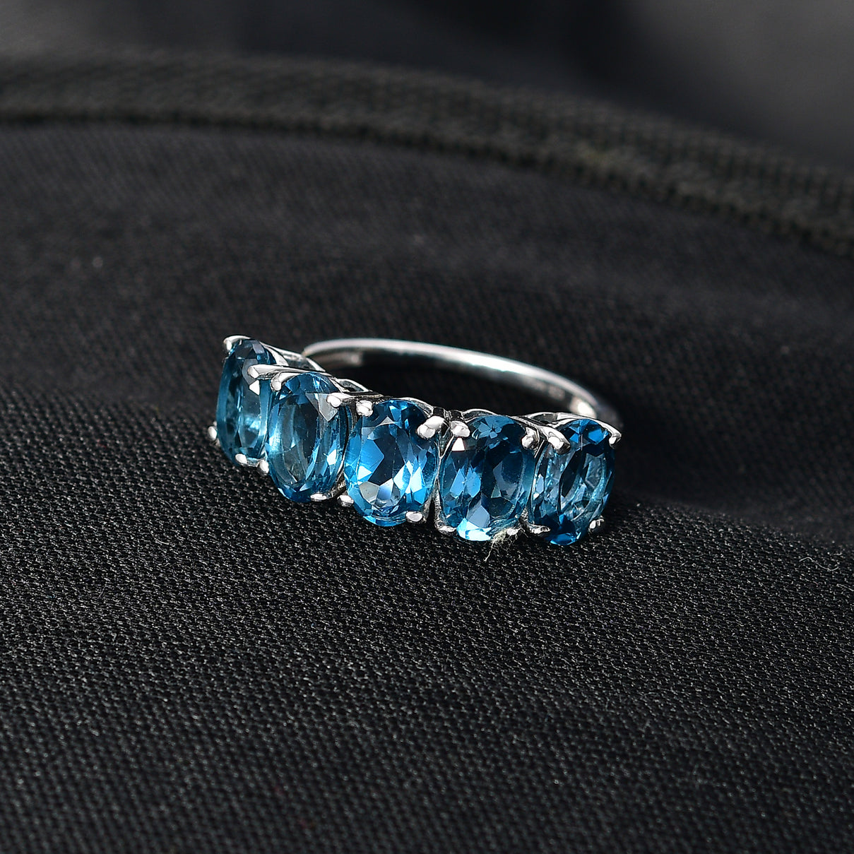 D'Joy Marambaia London Blue Topaz 5-Stone Ring in Platinum Overlay Sterling Silver 4.79 Ct. V32520138 2