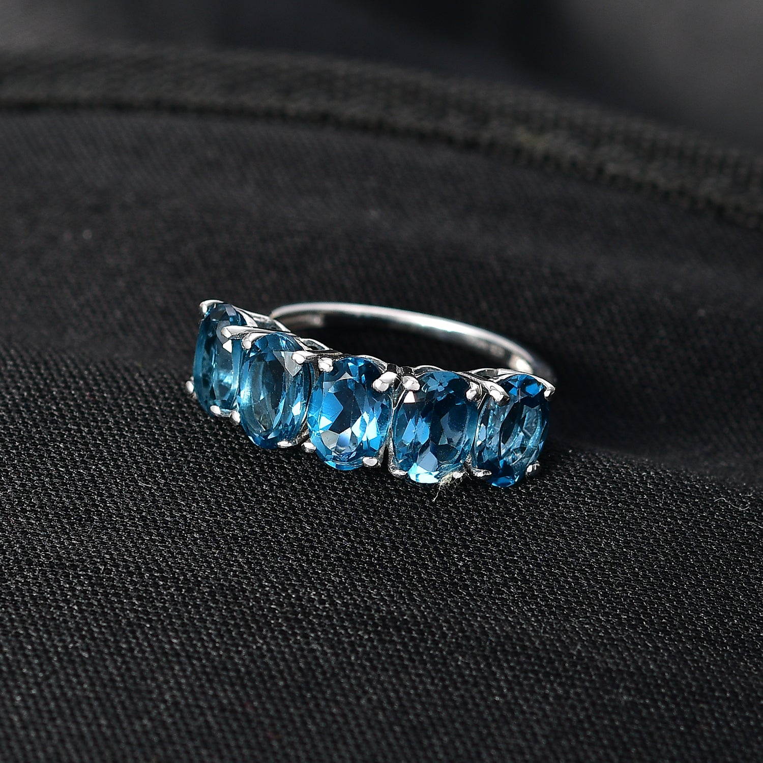 D'Joy Marambaia London Blue Topaz 5-Stone Ring in Platinum Overlay Sterling Silver 4.79 Ct. V32520138 2