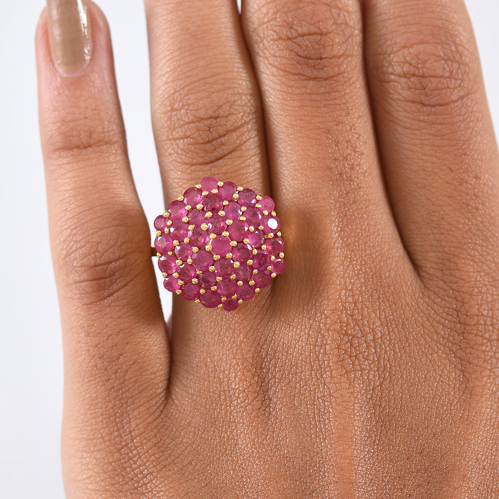 D'Joy - African Ruby Floral Cluster Ring in 18K Vermeil Yellow Gold Plated Sterling Silver 5.33 Ct_8276771_2