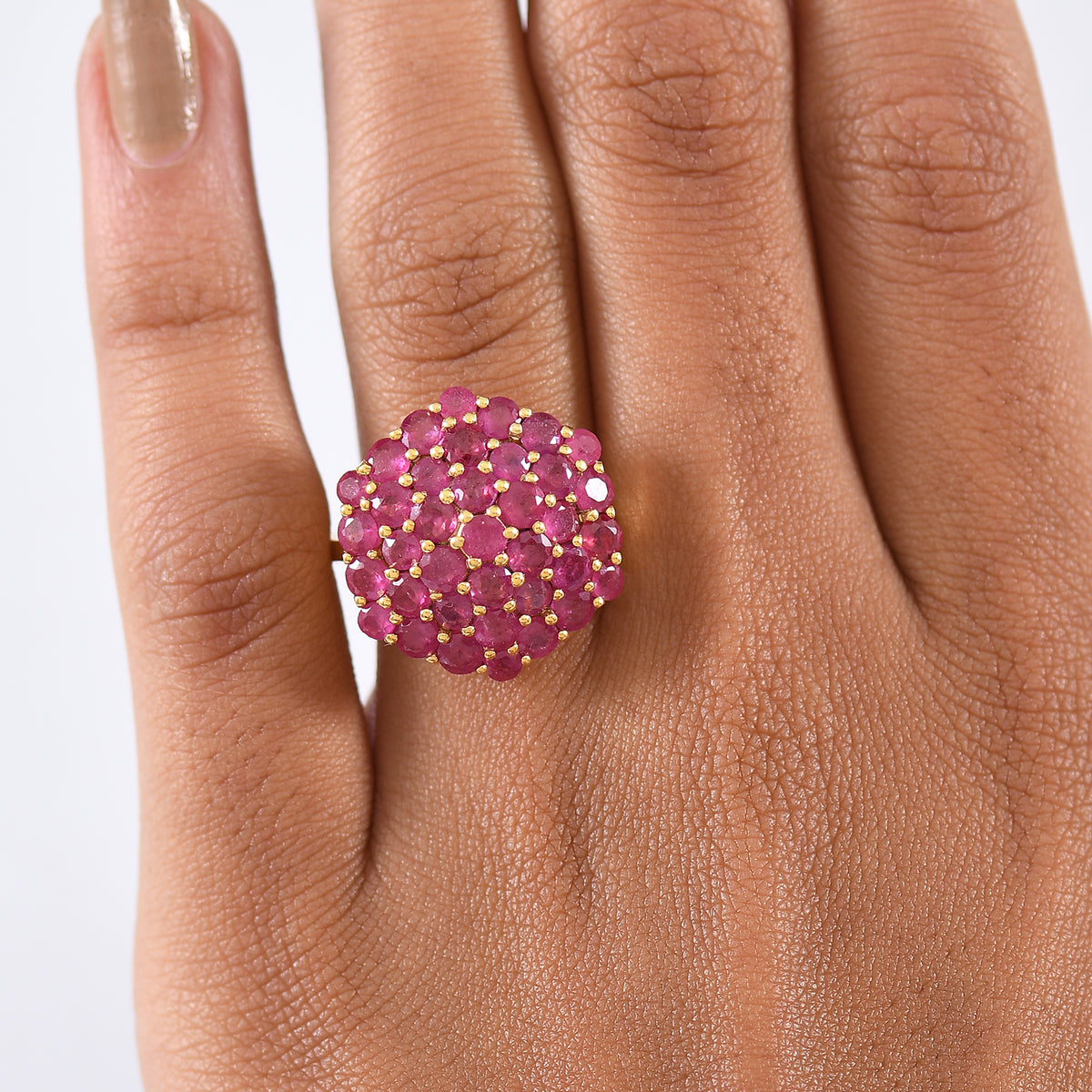 D'Joy - African Ruby Floral Cluster Ring in 18K Vermeil Yellow Gold Plated Sterling Silver 5.33 Ct 8276771 3