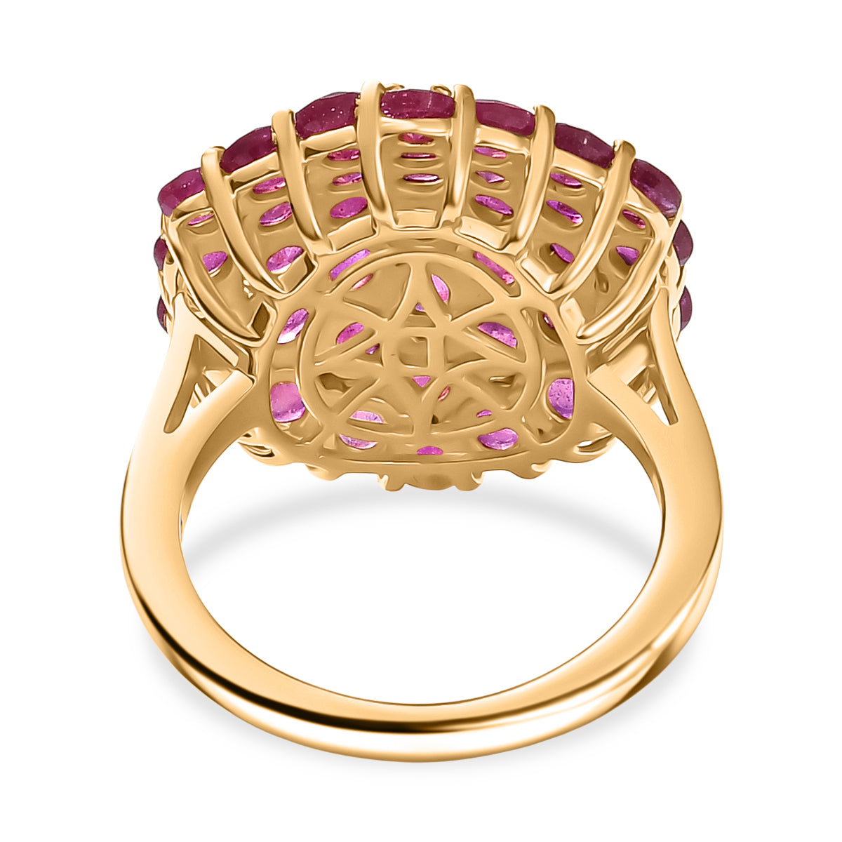 D'Joy - African Ruby Floral Cluster Ring in 18K Vermeil Yellow Gold Plated Sterling Silver 5.33 Ct 8276771 5