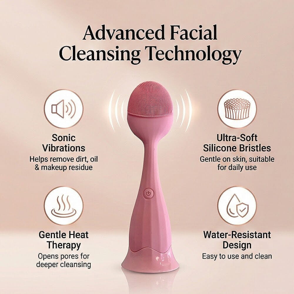 Blushly Vibrating Silicone Facial Cleansing Tool with Heat Treatment - Pink 8276812 1