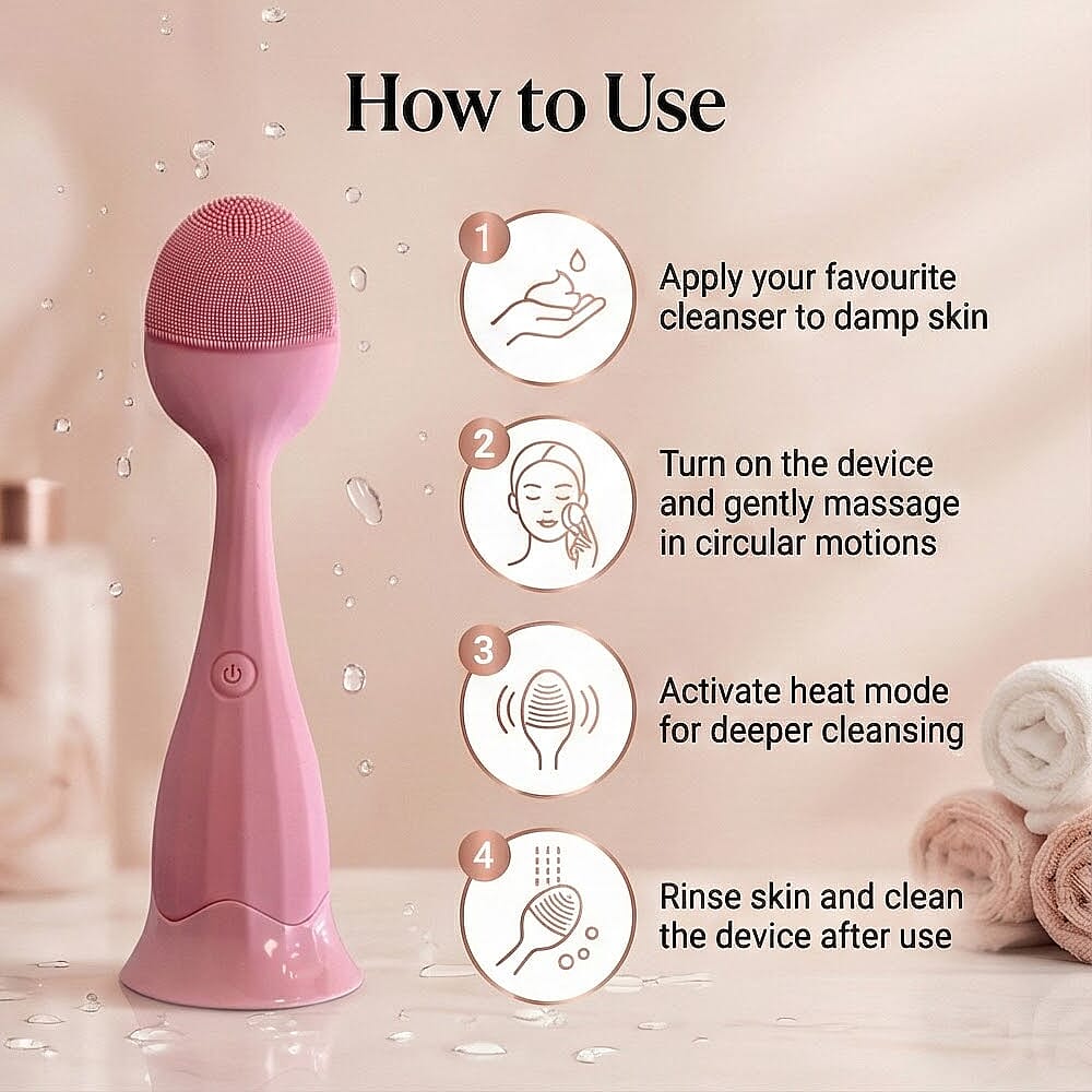 Blushly Vibrating Silicone Facial Cleansing Tool with Heat Treatment - Pink 8276812 4