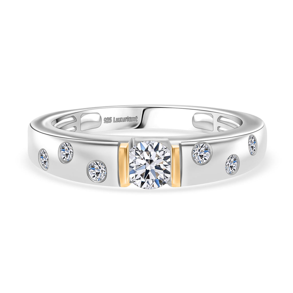 Luxuriant Lab Grown Diamond (SI/GH) Band Ring in 18K Yellow Gold Plated & Rhodium Overlay Sterling Silver 0.50 Ct._8276885