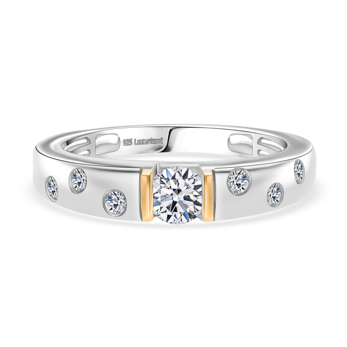 LUXURIANT Lab Grown Diamond Band Ring in Rhodium and 18K Yellow Gold Plated Sterling Silver 0.50 Ct. (SI-GH) 8276885 0