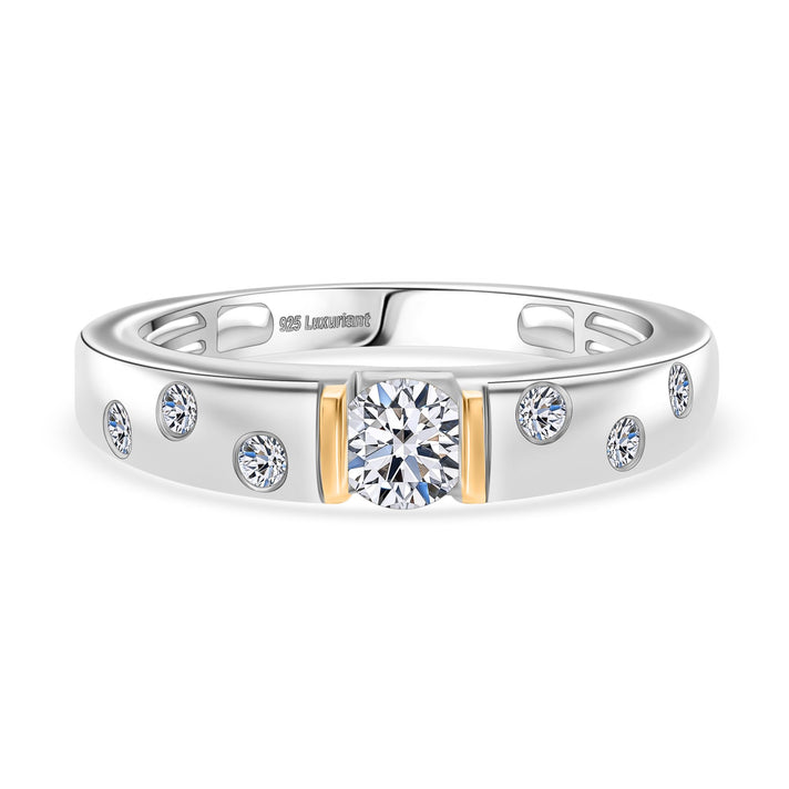 LUXURIANT Lab Grown Diamond Band Ring in Rhodium and 18K Yellow Gold Plated Sterling Silver 0.50 Ct. (SI-GH) 8276885 1