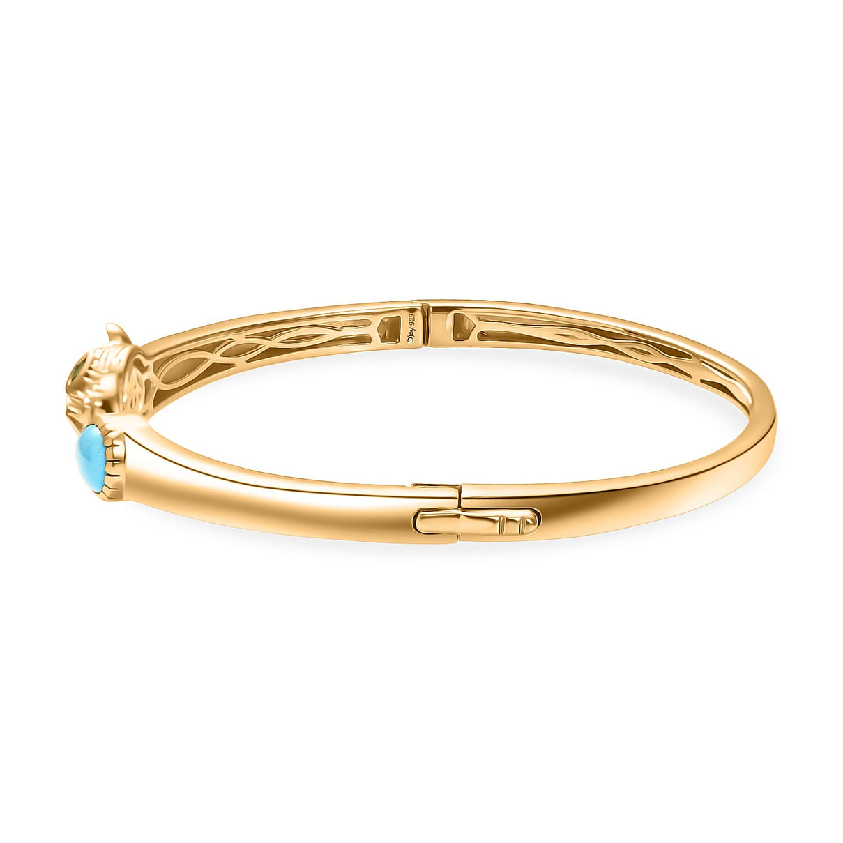 Designer Inspired- D'Joy Sleeping Beauty Turquoise &amp; Natural Chrome Diopside Panther Bangle (Size 7.5) in 18K Vermeil Yellow Gold Plated 1.20 Ct, Silver Wt. 20.00 Gms. 8276926 4