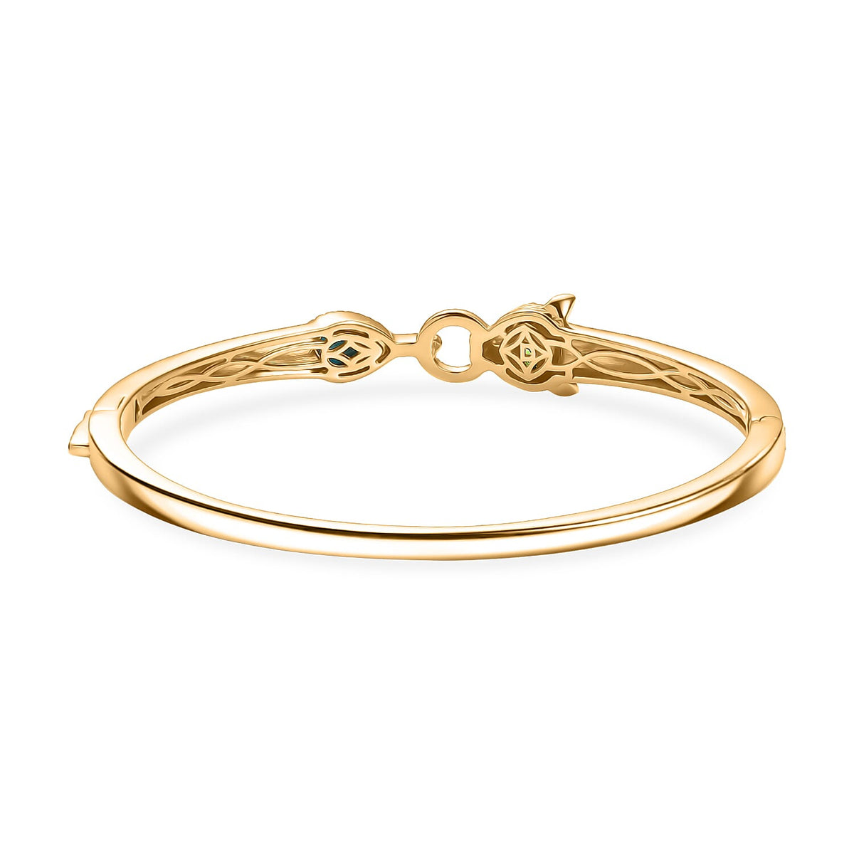 Designer Inspired- D'Joy Sleeping Beauty Turquoise &amp; Natural Chrome Diopside Panther Bangle (Size 7.5) in 18K Vermeil Yellow Gold Plated 1.20 Ct, Silver Wt. 20.00 Gms. 8276926 5
