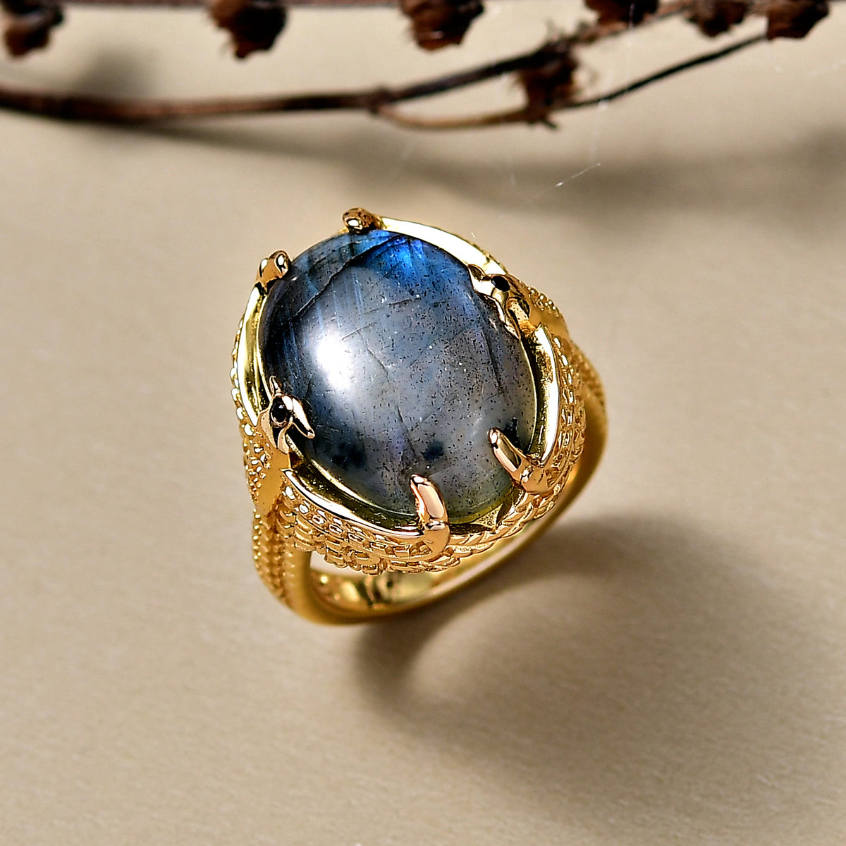 EverTrue Labradorite &amp; Black Spinel Ring in Yellow Gold Plated 11.72 Ct. 8277041 8