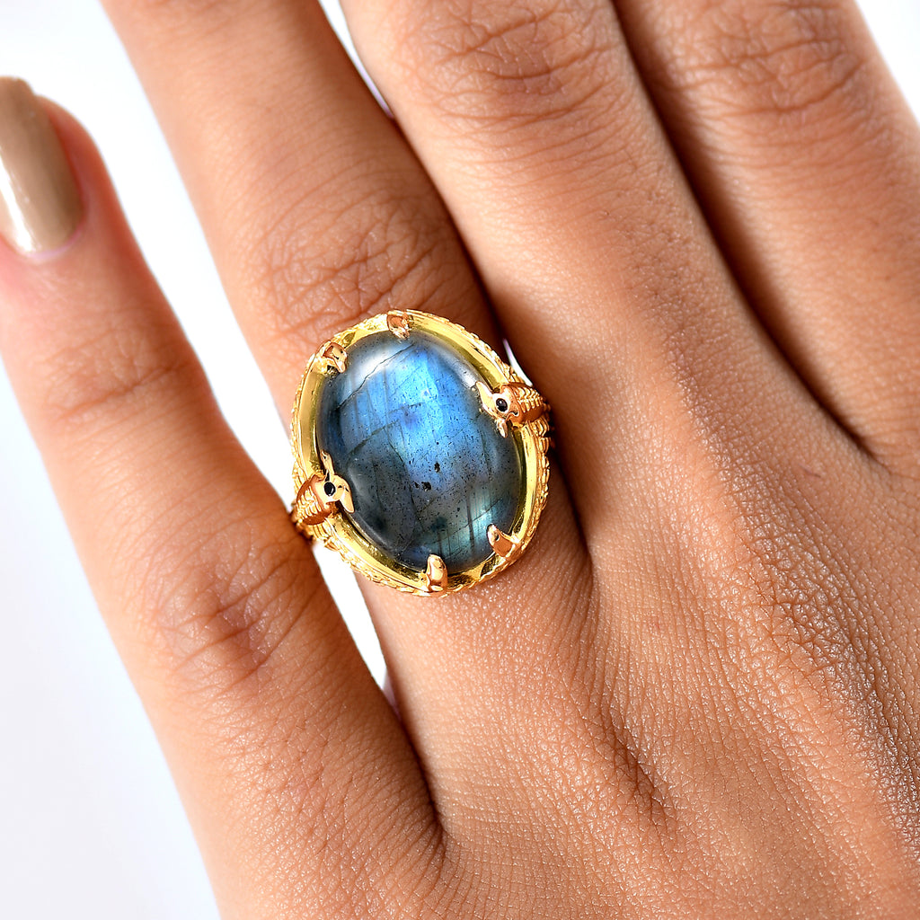 EverTrue Labradorite & Black Spinel Ring in Yellow Gold Plated 11.72 Ct._8277041_2