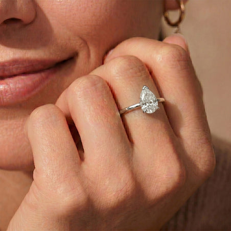 LUXURIANT 1 Ct. Lab Grown Diamond Pear Cut Solitaire Ring in Rhodium Overlay Sterling Silver 8277058 2