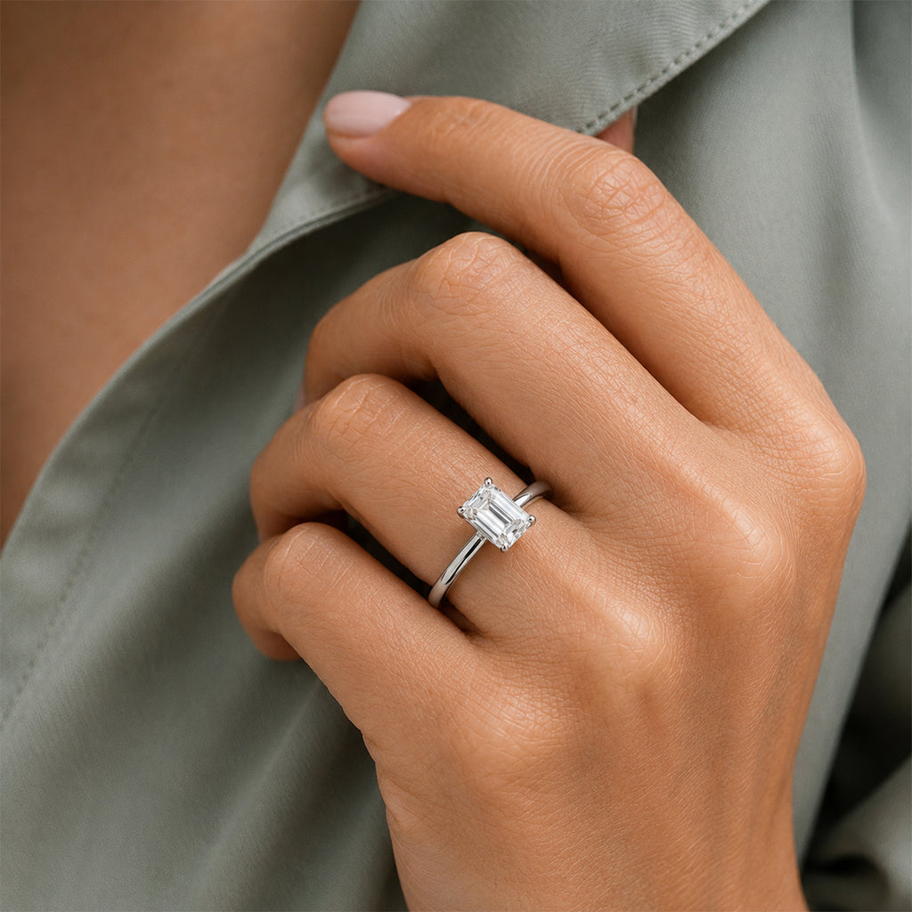 Luxuriant - Emerald Cut Lab Grown Diamond (SI/G-H) Solitaire Ring in Rhodium Overlay Sterling Silver 1.00 Ct._8277240_5