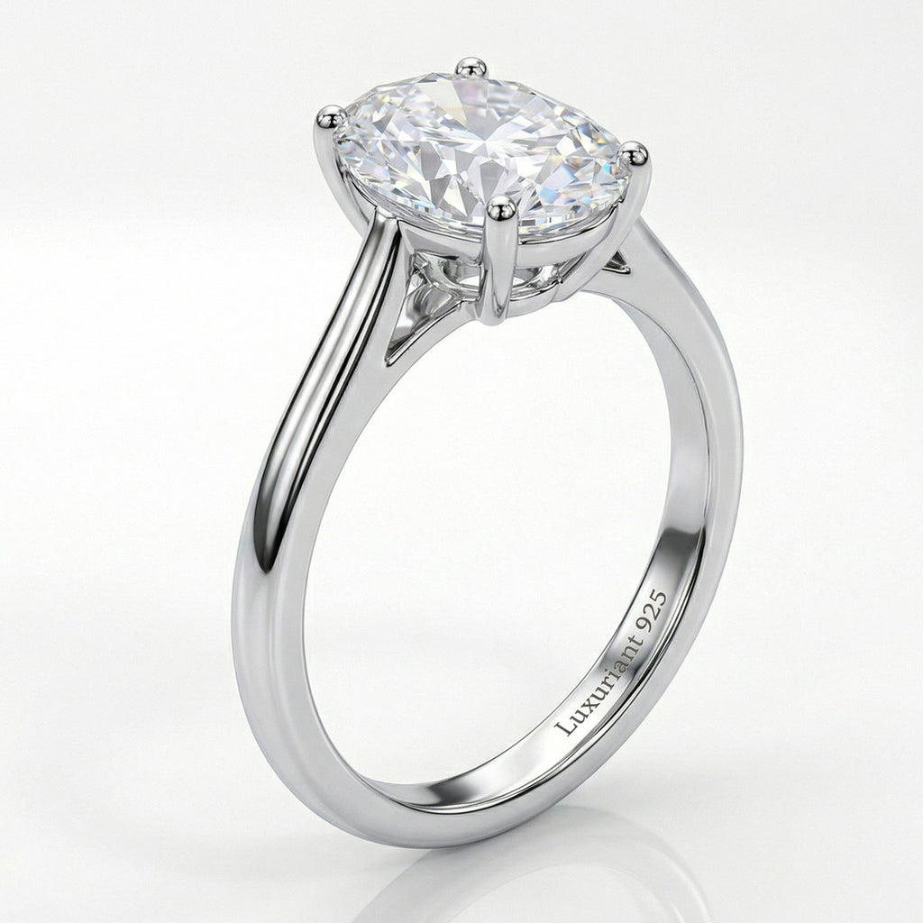Luxuriant - Lab Grown Diamond (SI/G-H) Oval Cut Solitaire Ring in Rhodium Overlay Sterling Silver 1.00 Ct._8277261_3