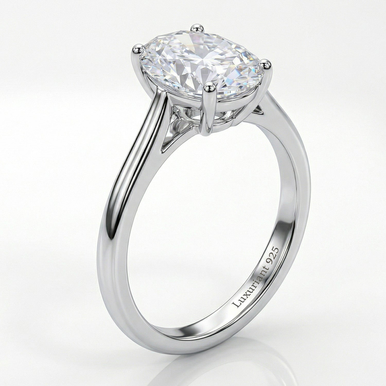 LUXURIANT 1 Ct. Lab Grown Diamond Oval Cut Solitaire Ring in Rhodium Overlay Sterling Silver 8277261 4