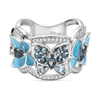 GP Italian Garden Collection - London Blue Topaz, Blue Sapphire, Swiss Blue Topaz & White Zircon Cluster Ring in Rhodium Overlay Sterling Silver 1.82 Ct, Silver Wt. 8.14 Gms._8277526