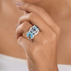 GP Italian Garden Collection - London Blue Topaz, Blue Sapphire, Swiss Blue Topaz & White Zircon Cluster Ring in Rhodium Overlay Sterling Silver 1.82 Ct, Silver Wt. 8.14 Gms._8277526_2