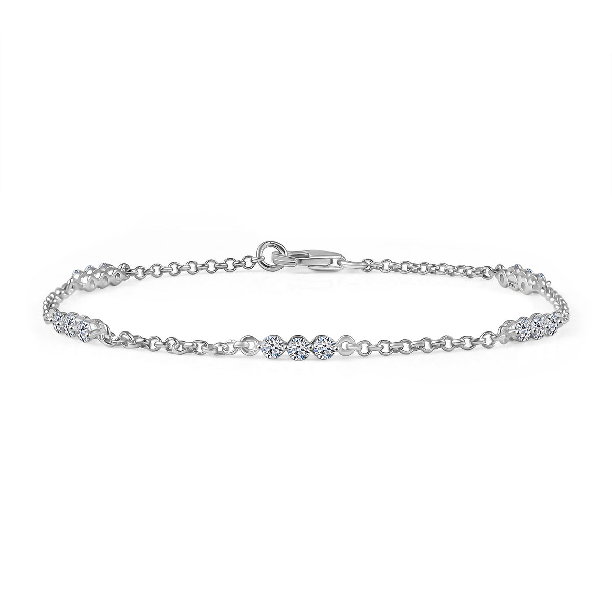 LUXURIANT 1 Ct. Lab Grown Diamond  Station Bracelet (Size 7.5) in Rhodium Overlay Sterling Silver (SI-GH) 8277647 0