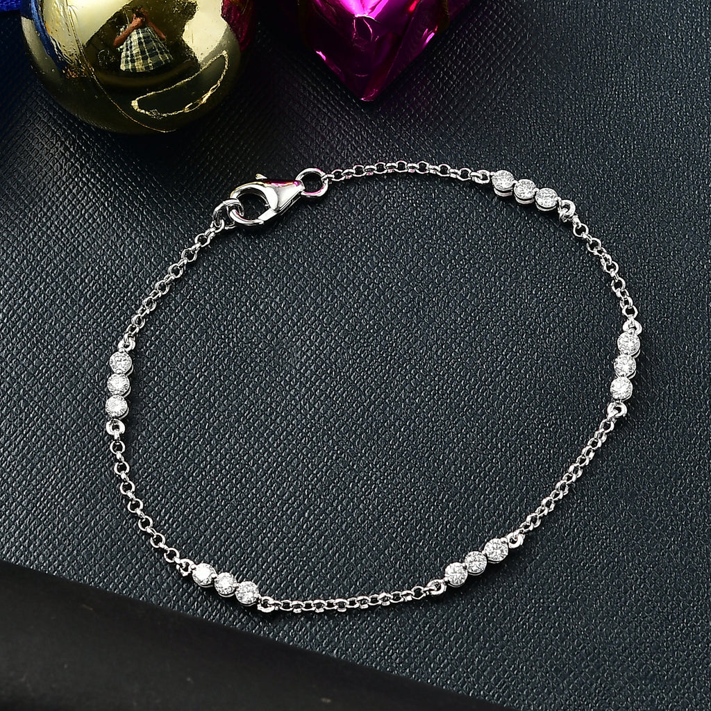 Luxuriant - Lab Grown Diamond (SI/GH) Station Bracelet (Size 7.5) in Rhodium Overlay Sterling Silver 1.03 Ct._8277647_1