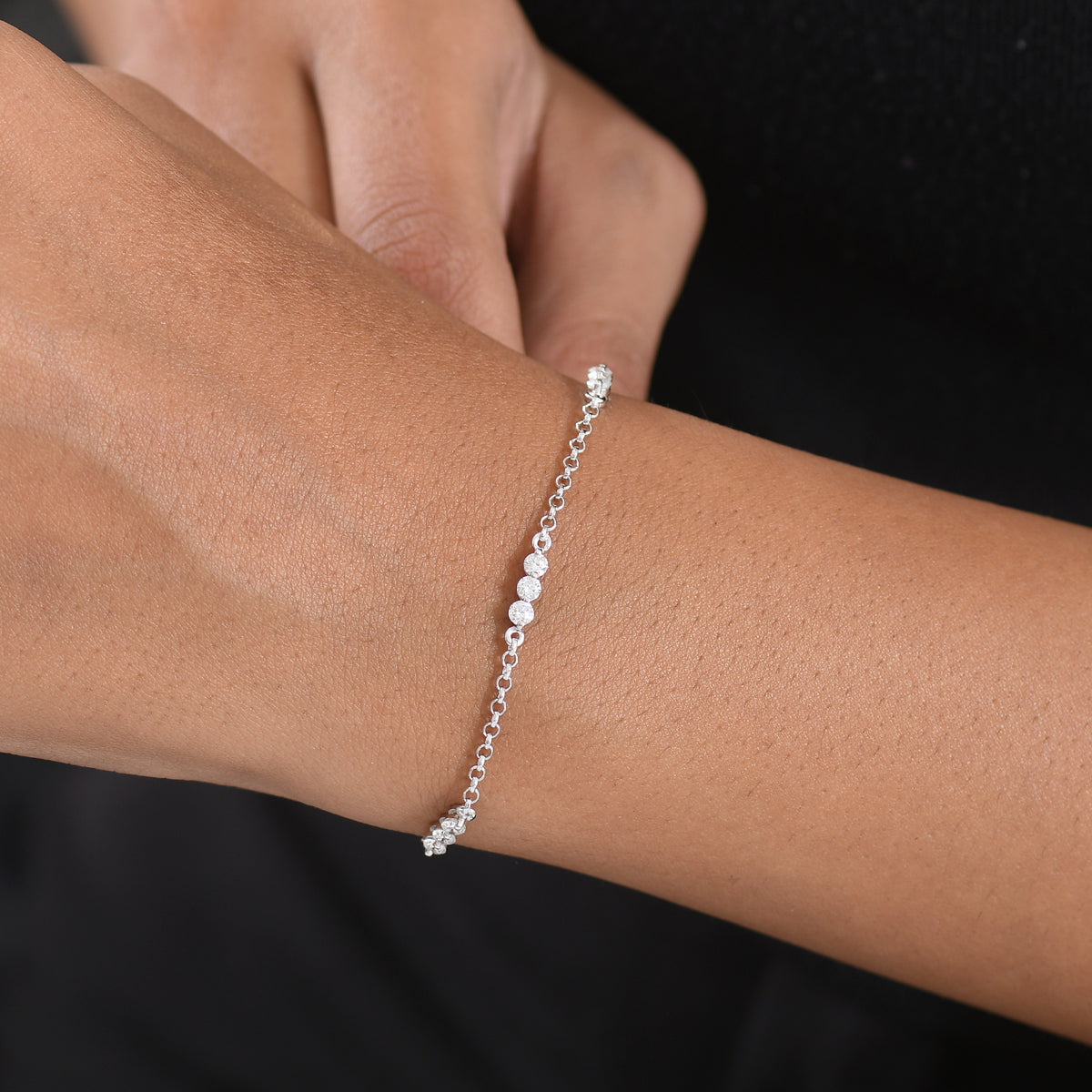 LUXURIANT 1 Ct. Lab Grown Diamond  Station Bracelet (Size 7.5) in Rhodium Overlay Sterling Silver (SI-GH) 8277647 3