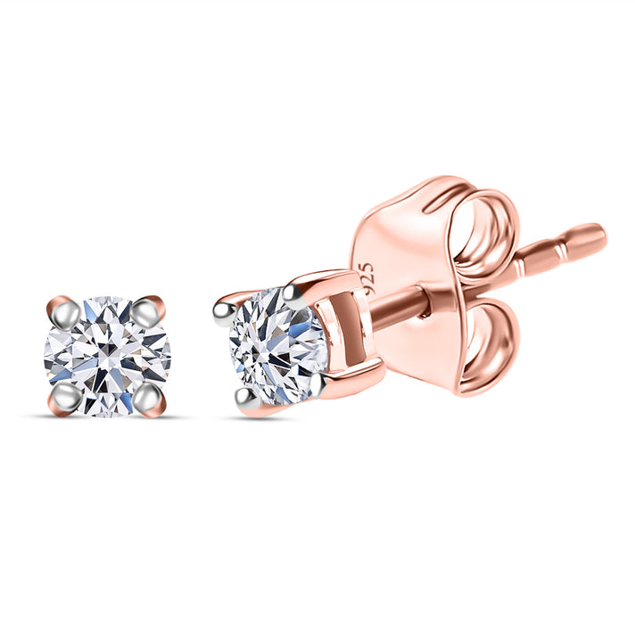 LUXURIANT Lab Grown Diamond Brilliant-Cut Solitaire Earring in 18K Vermeil Rose Gold Over Sterling Silver (SI-G-H) 8277861 1