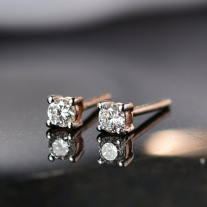 LUXURIANT Lab Grown Diamond Brilliant-Cut Solitaire Earring in 18K Vermeil Rose Gold Over Sterling Silver (SI-G-H) 8277861 2