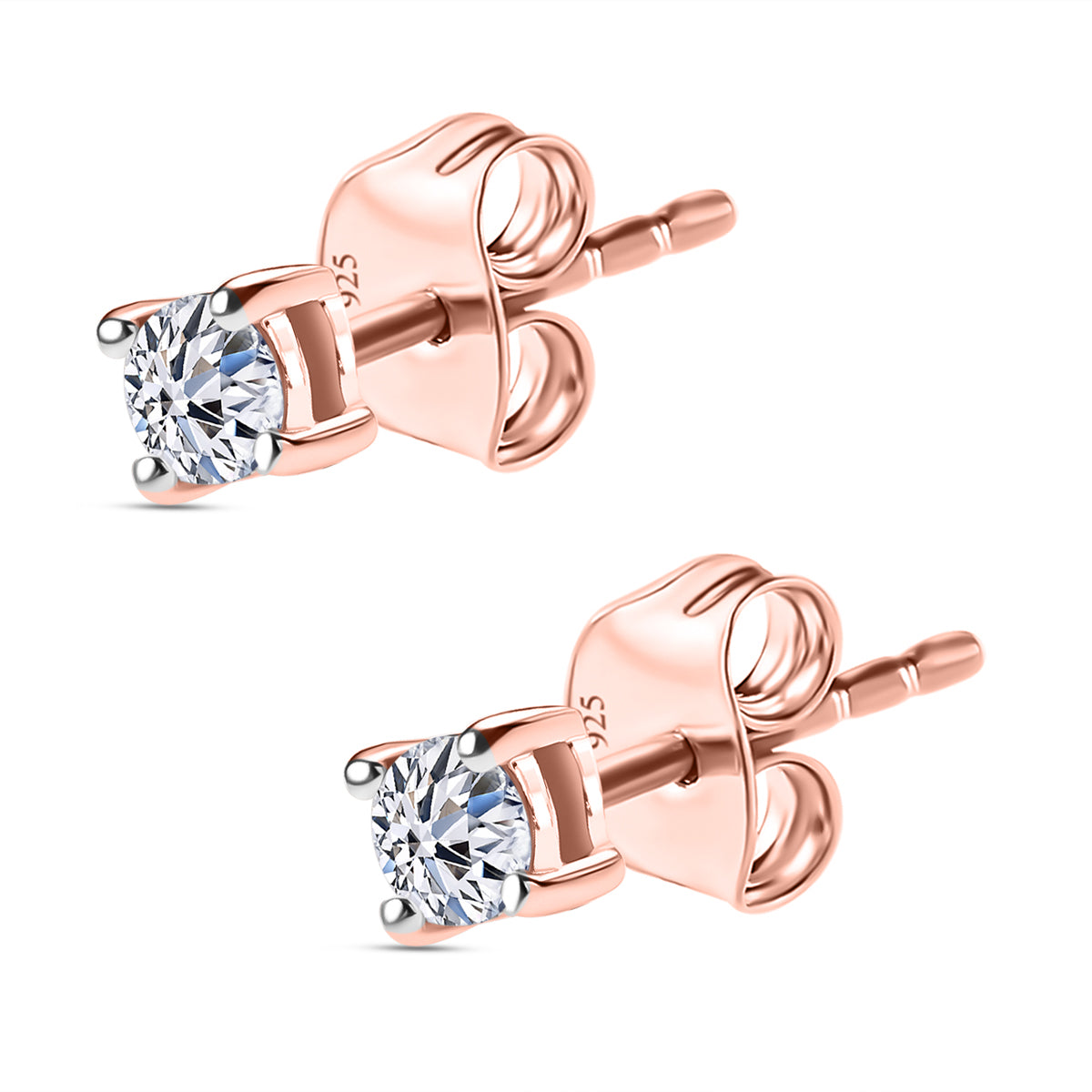 LUXURIANT Lab Grown Diamond Brilliant-Cut Solitaire Earring in 18K Vermeil Rose Gold Over Sterling Silver (SI-G-H) 8277861 4