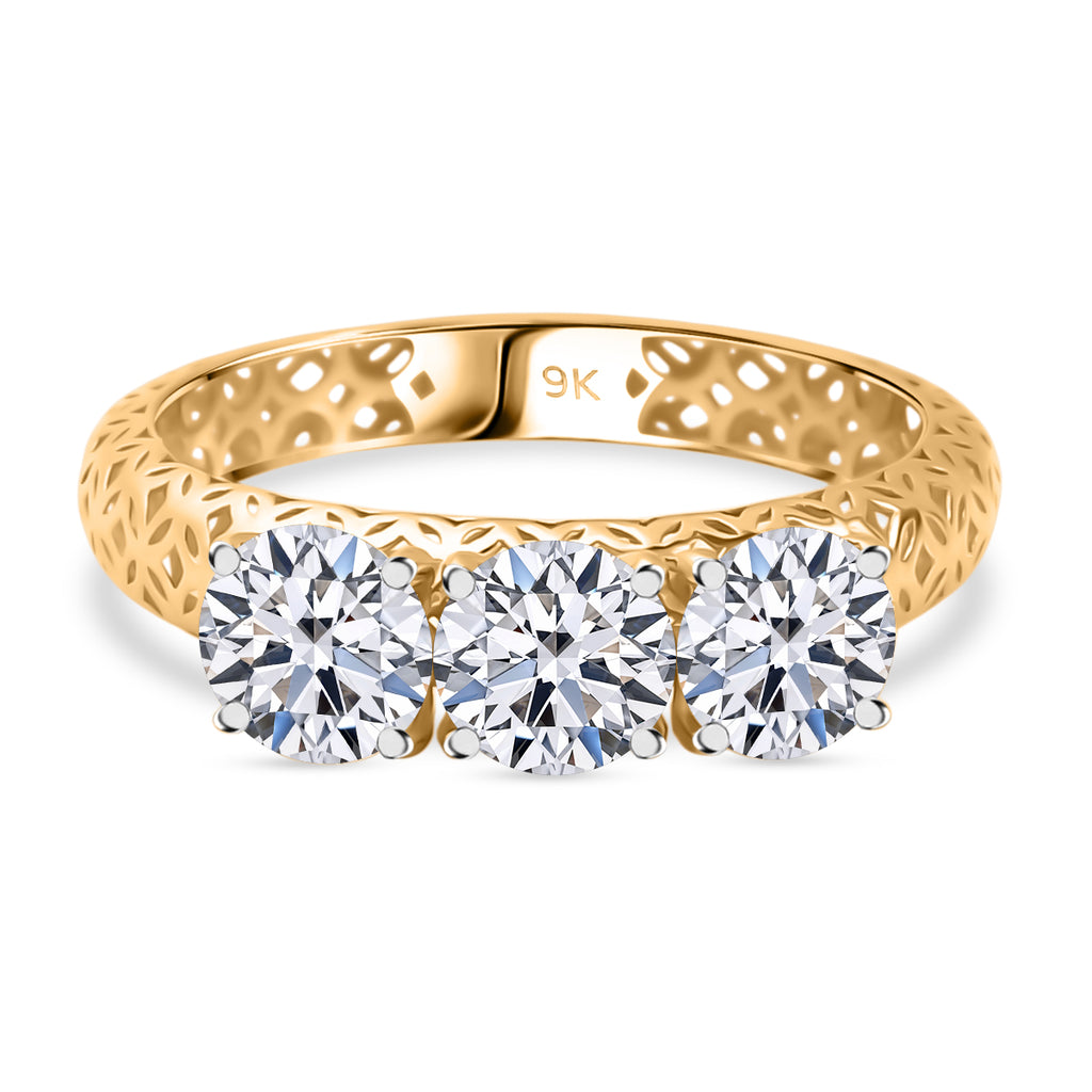 Mirage Collection - Luxuriant 9K Yellow Gold SGL Certified Lab Grown Diamond (SI/GH) Trilogy Ring 1.50 Ct._8278641