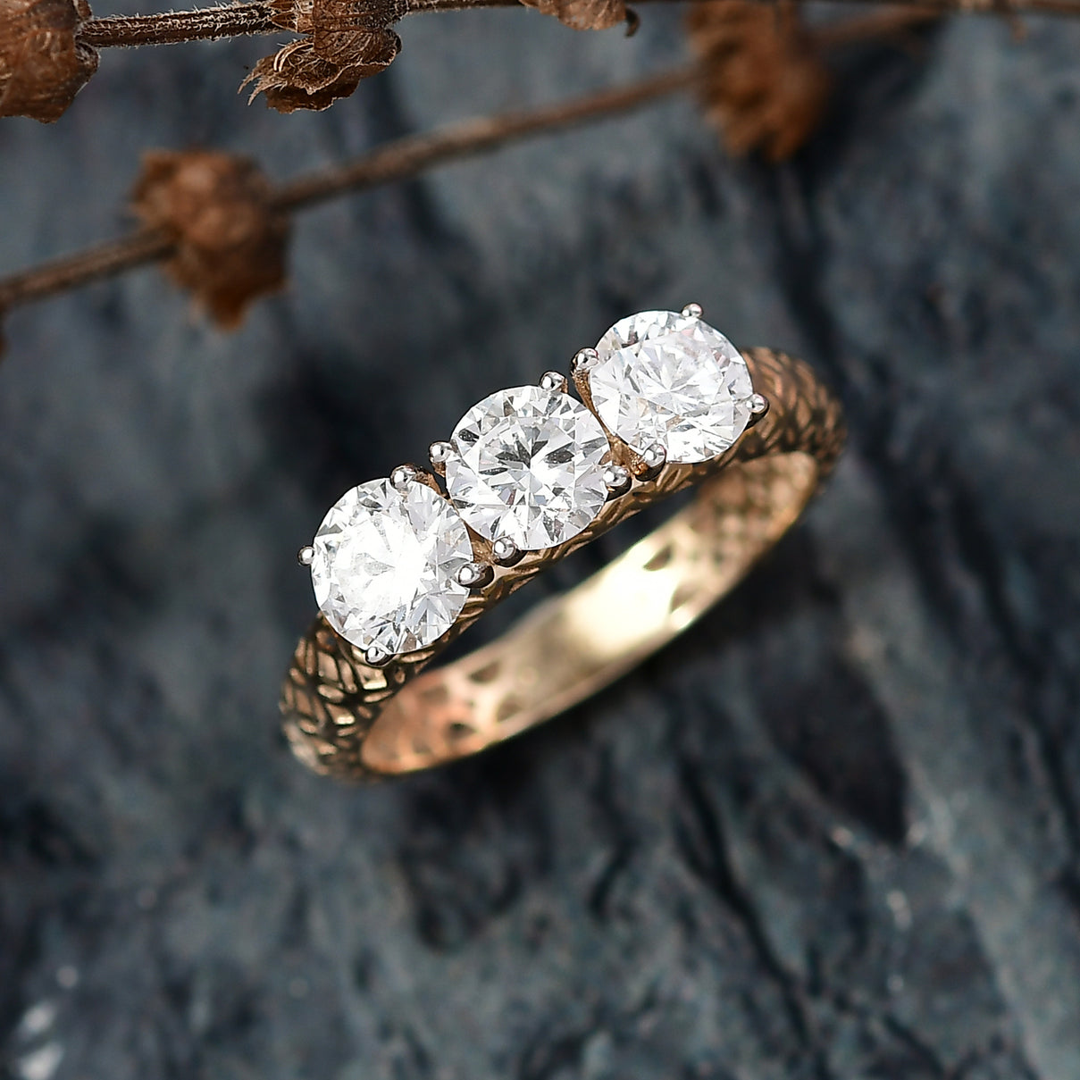 LUXURIANT 1.5 Ct. Lab Grown Diamond Trilogy Ring in 9K Gold, SGL Certified 8278641 2