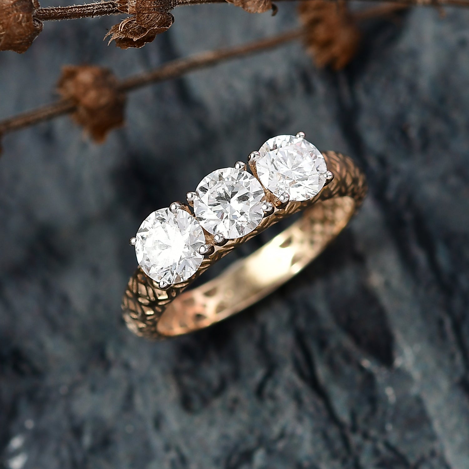 LUXURIANT 1.5 Ct. Lab Grown Diamond Trilogy Ring in 9K Gold, SGL Certified 8278641 2