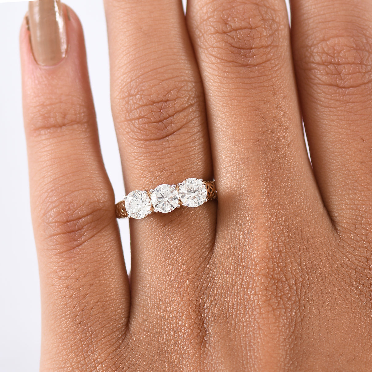LUXURIANT 1.5 Ct. Lab Grown Diamond Trilogy Ring in 9K Gold, SGL Certified 8278641 3