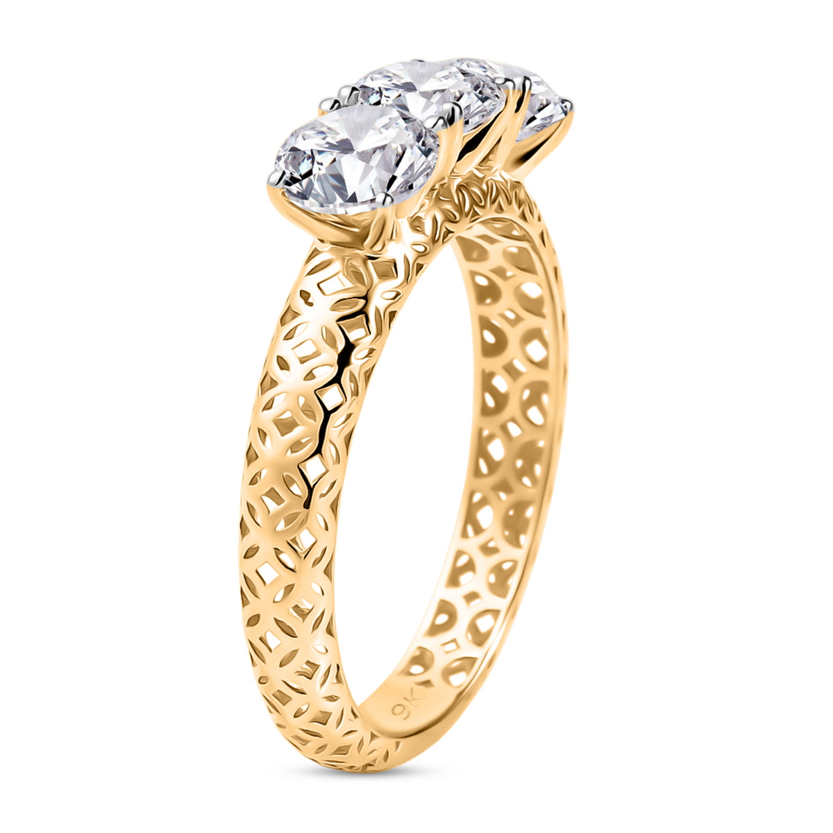 LUXURIANT 1.5 Ct. Lab Grown Diamond Trilogy Ring in 9K Gold, SGL Certified 8278641 4